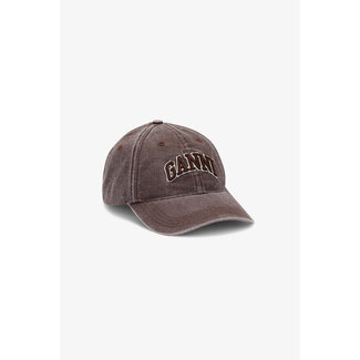 GANNI Washed Cotton Canvas Cap Chocolate Plum