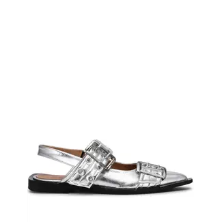 GANNI GANNI Feminine Buckle Ballerina Metallic Silver
