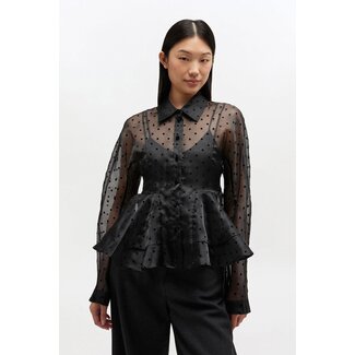 GANNI GANNI Flocked Organza Peplum Shirt black