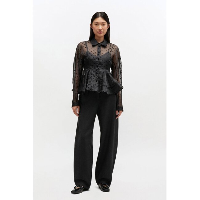 GANNI Flocked Organza Peplum Shirt black