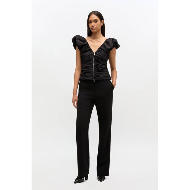 GANNI Black Ruched Top