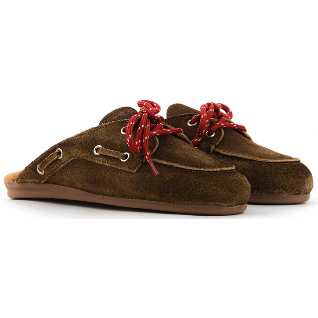Posa Boat Loafer Mule – Suede Dark brown