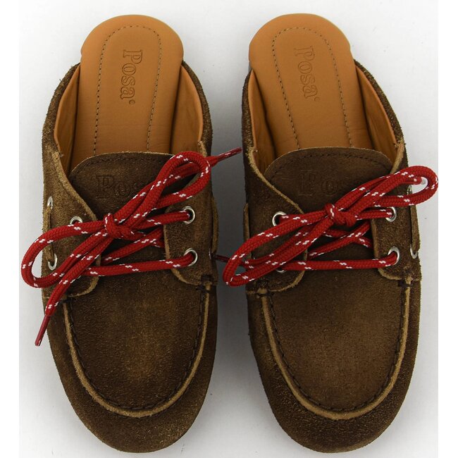 Posa Boat Loafer Mule – Suede Dark brown