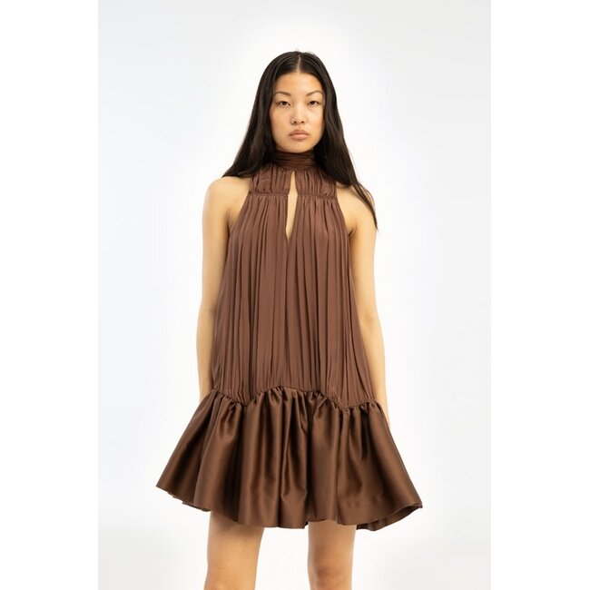 Rotate Gathered Mini Dress Potting Soil