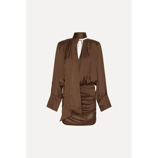 Rotate Chiffon Ls V-Neck Dress potting soil