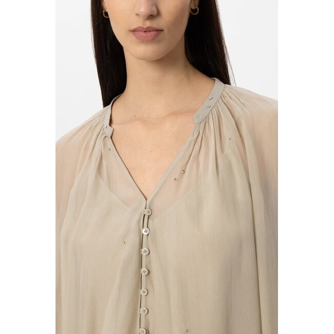 Luisa Cerano Collarless Blouse in Viscose Crepon
