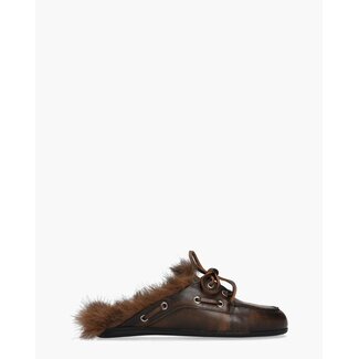 Posa Posa Boat Loafer Mule Hairy Fur – Leather Coffee