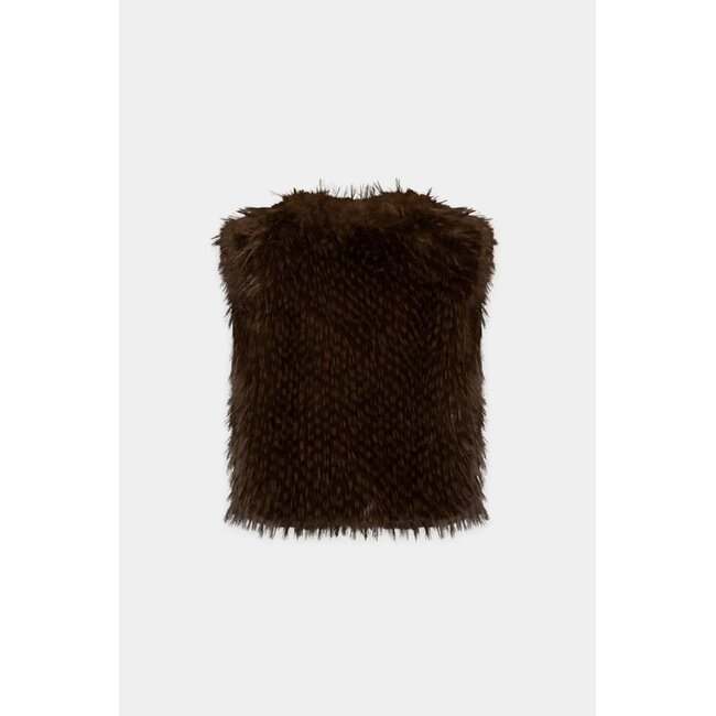 Luisa Cerano Boho gilet in faux fur look marone