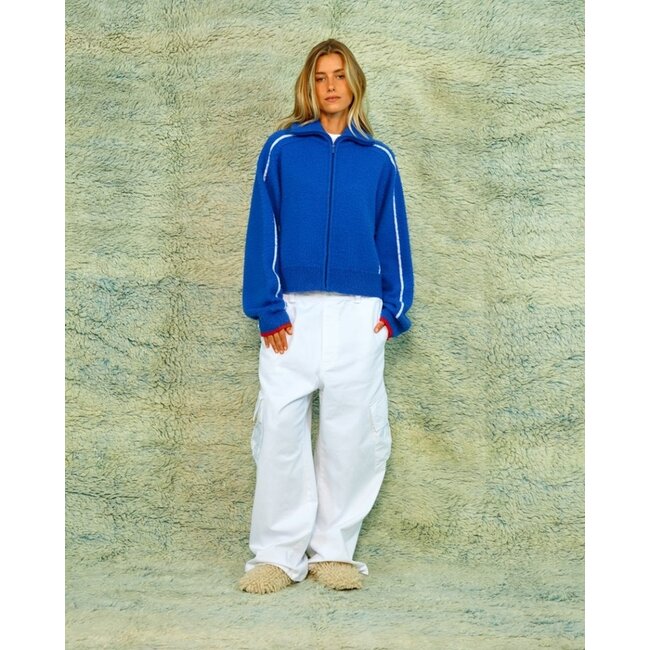 Sea me Happy Scottie Zip Up Sweater Cobalt
