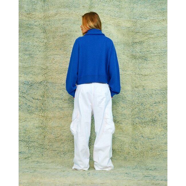 Sea me Happy Scottie Zip Up Sweater Cobalt