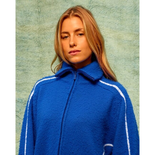 Sea me Happy Scottie Zip Up Sweater Cobalt