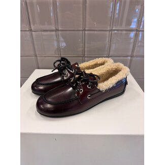 Posa Boat Loafer Fur - Box Leather Burgundy