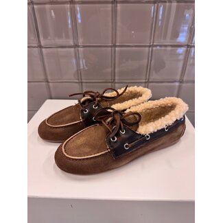 Posa Boat Loafer Brushed Fur - Suede/ Leather Dark brown