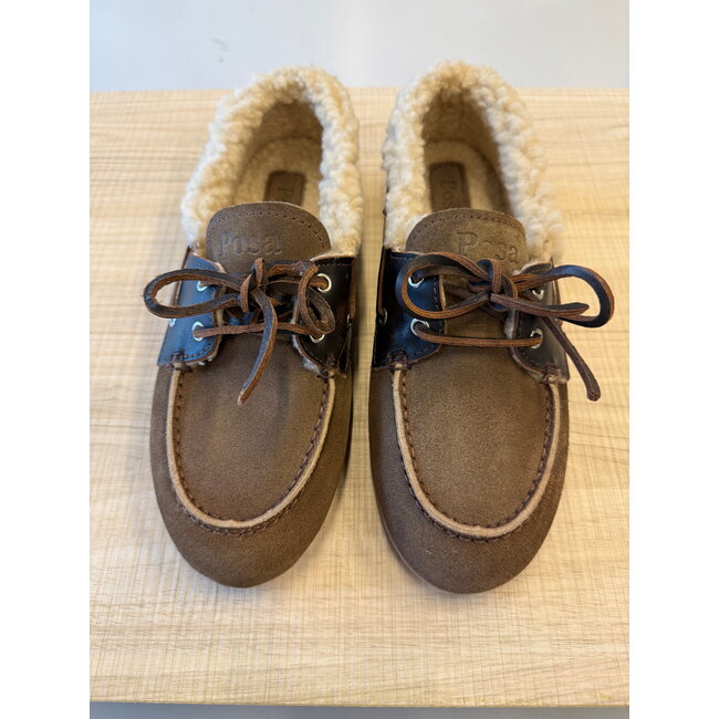Posa Boat Loafer Brushed Fur - Suede/ Leather Dark brown
