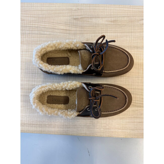 Posa Boat Loafer Brushed Fur - Suede/ Leather Dark brown