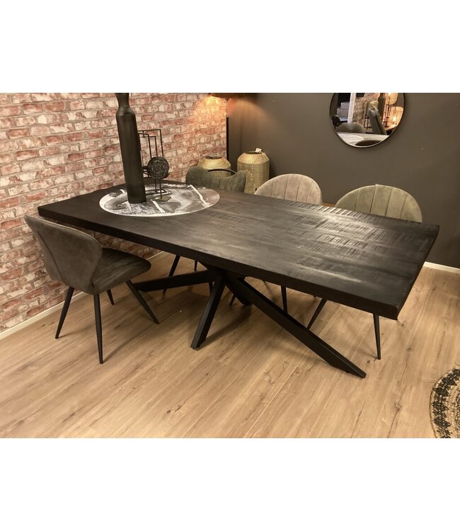 Rechthoek eettafel Zwart Mangohout Kruispoot Montreal
