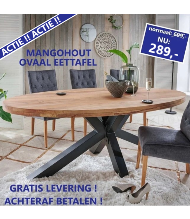 Ovaal eettafel  Mangohout Kruispoot New York