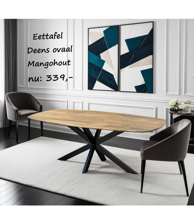 Deens Ovaal eettafel Mangohout Kruispoot  Aspen