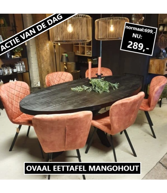 Eettafel  190X100X78  Mangohout Kruispoot New York zwart