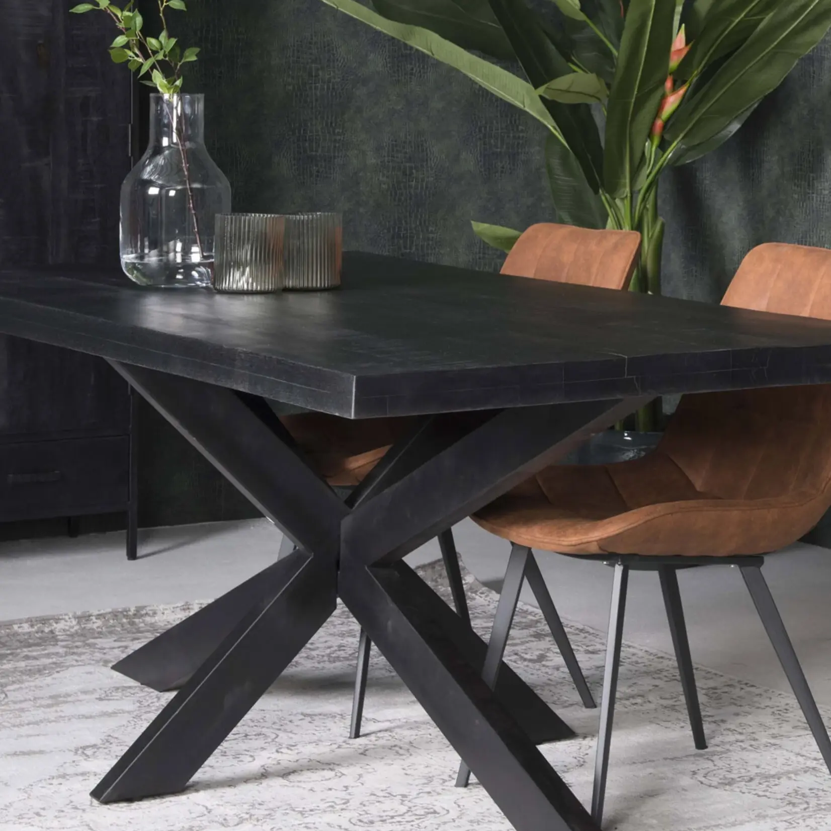 Rechthoek eettafel Mangohout Zwart Brooklyn