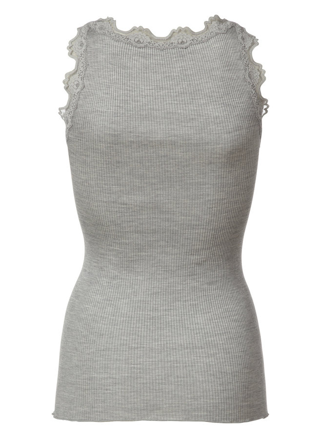 Silk top w/lace - Light grey melange