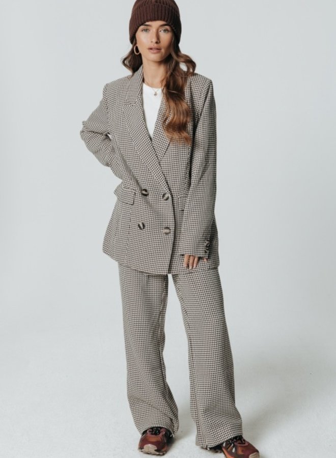 Rus Jacquard Dogtooth Straight Pants - Dark brown