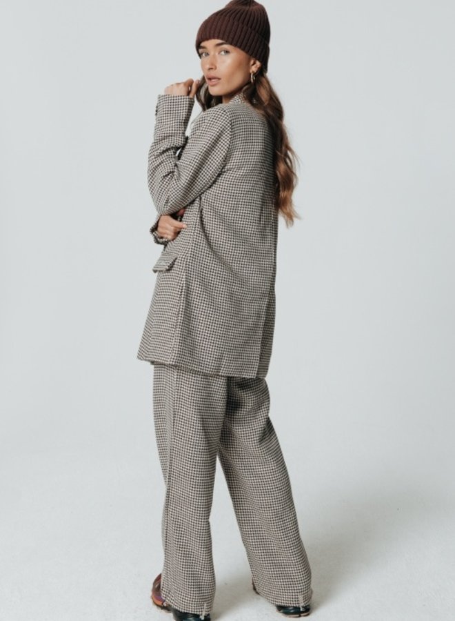 Rus Jacquard Dogtooth Straight Pants - Dark brown