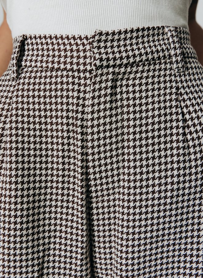 Rus Jacquard Dogtooth Straight Pants - Dark brown