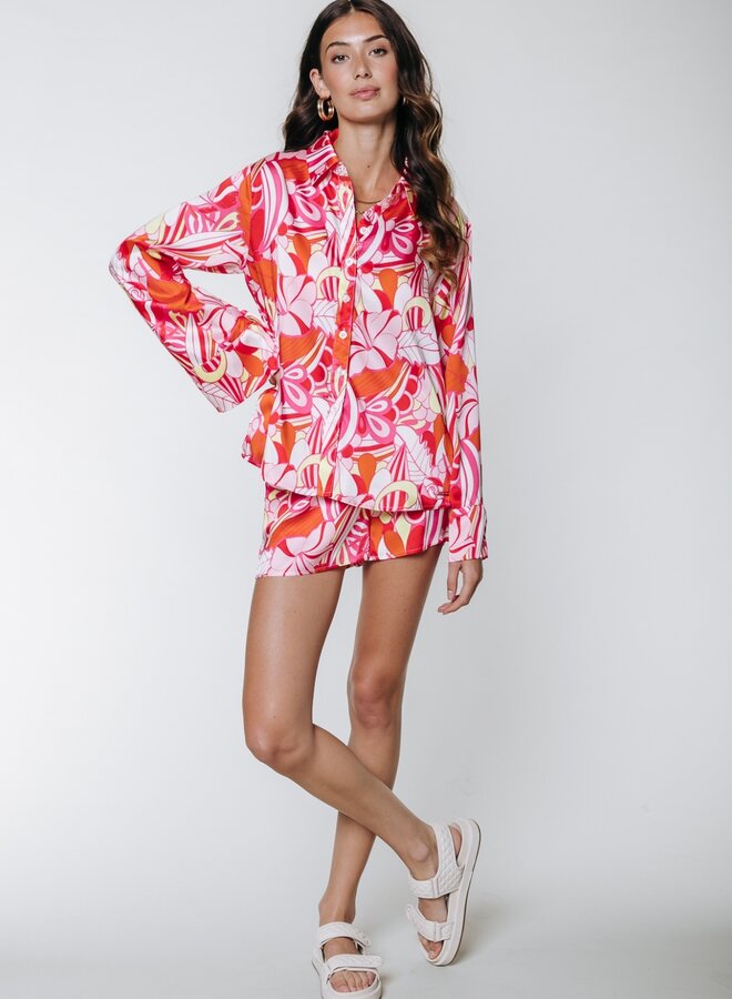 Tia Big Flower Kimono Sleeve Blouse - Multicolor