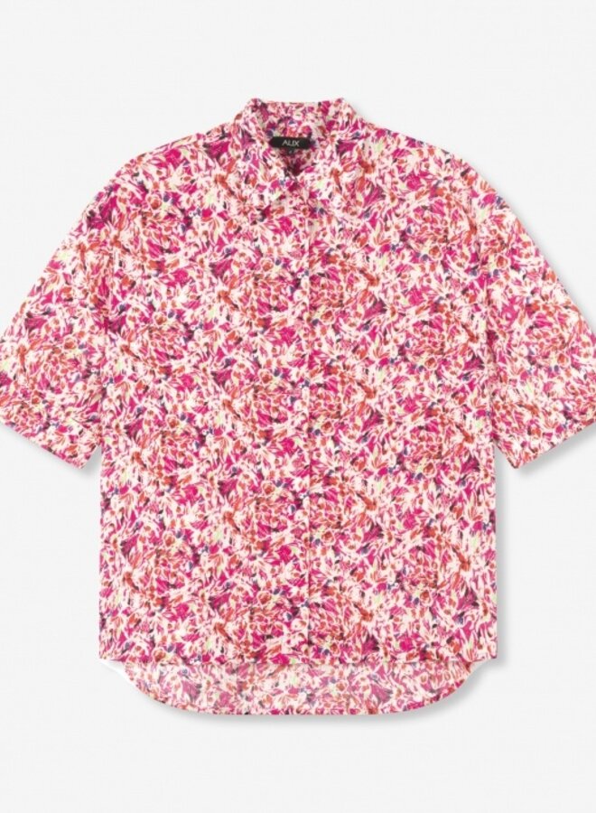 Ladies woven small flower short sleeve blouse - Multi colour