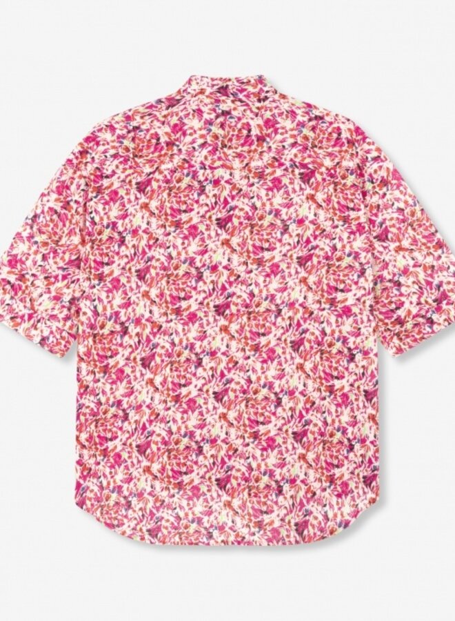 Ladies woven small flower short sleeve blouse - Multi colour