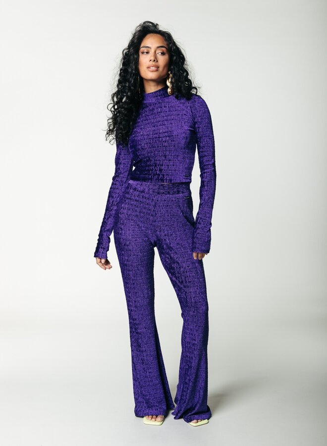 Structure Velvet Extra Flare Pants - Deep purple