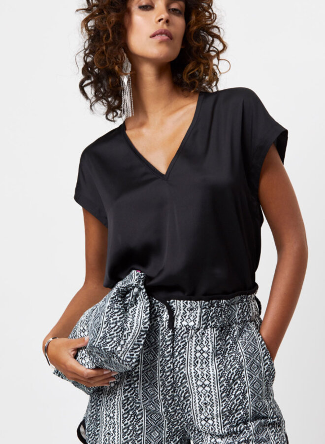 Luiza satin v-neck top - Raven