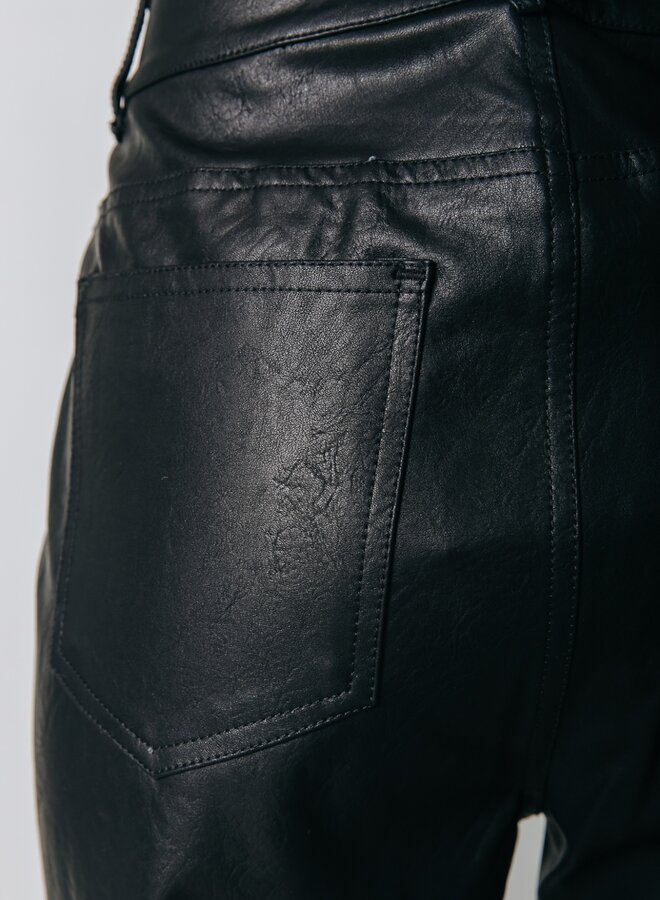 Livia Mid Rise Slit Vegan Leather Pants - Black