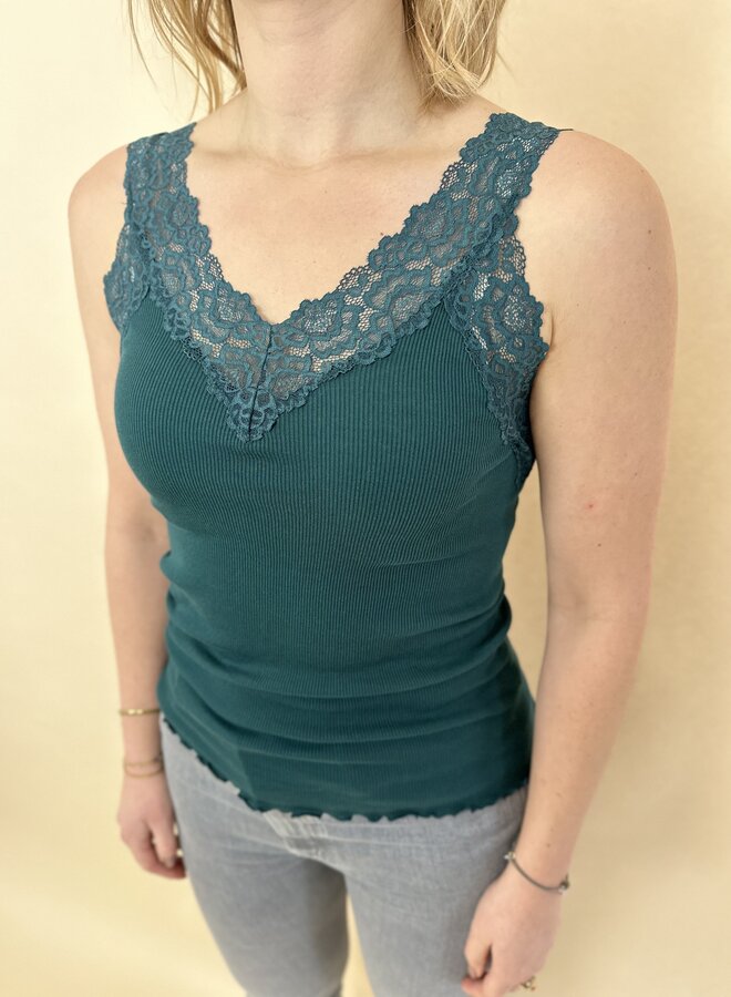 Organic top w/ lace - Dark teal