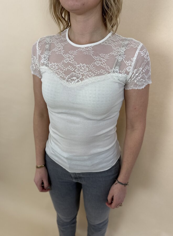 Silk Shortsleeve  t-shirt w/lace - Ivory