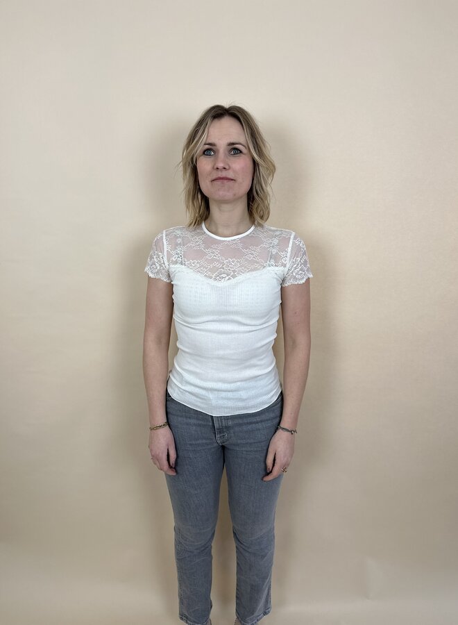 Silk Shortsleeve  t-shirt w/lace - Ivory