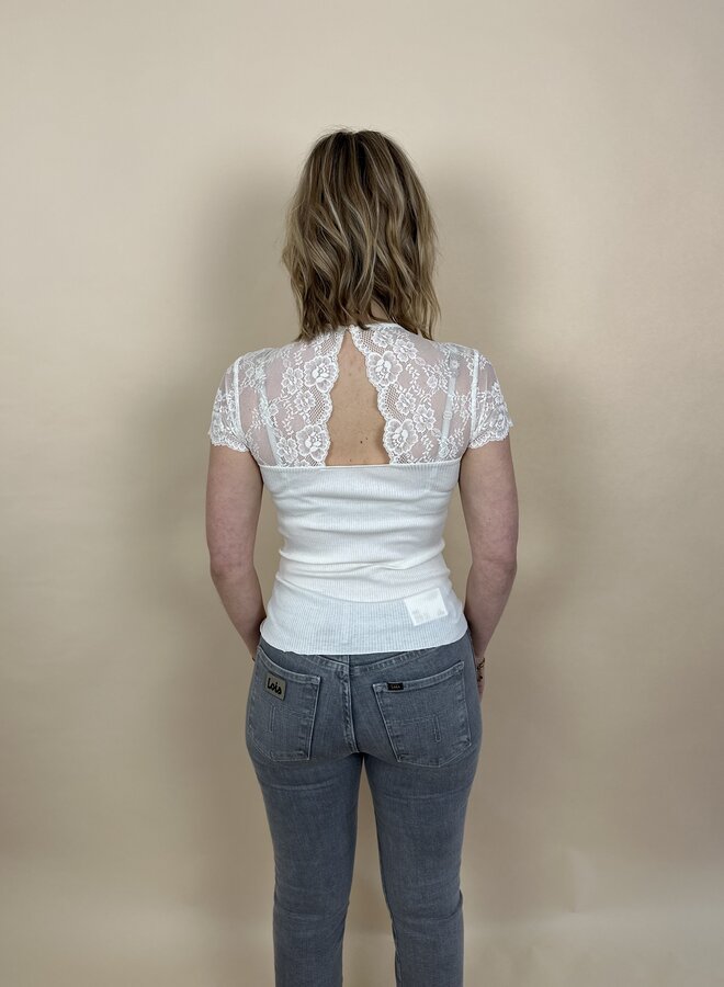 Silk Shortsleeve  t-shirt w/lace - Ivory