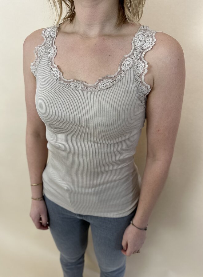 Silk top w/lace - Cacao