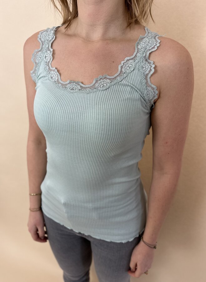 Silk top w/lace - Carribbean sea