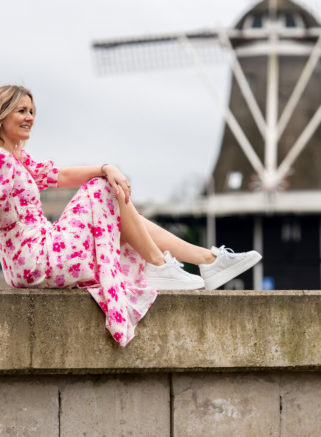 Hannah Dress - Hot Pink/Cream White