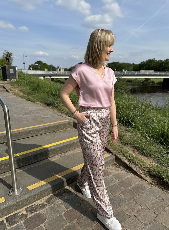 Luiza satin v-neck top - Pink Cement