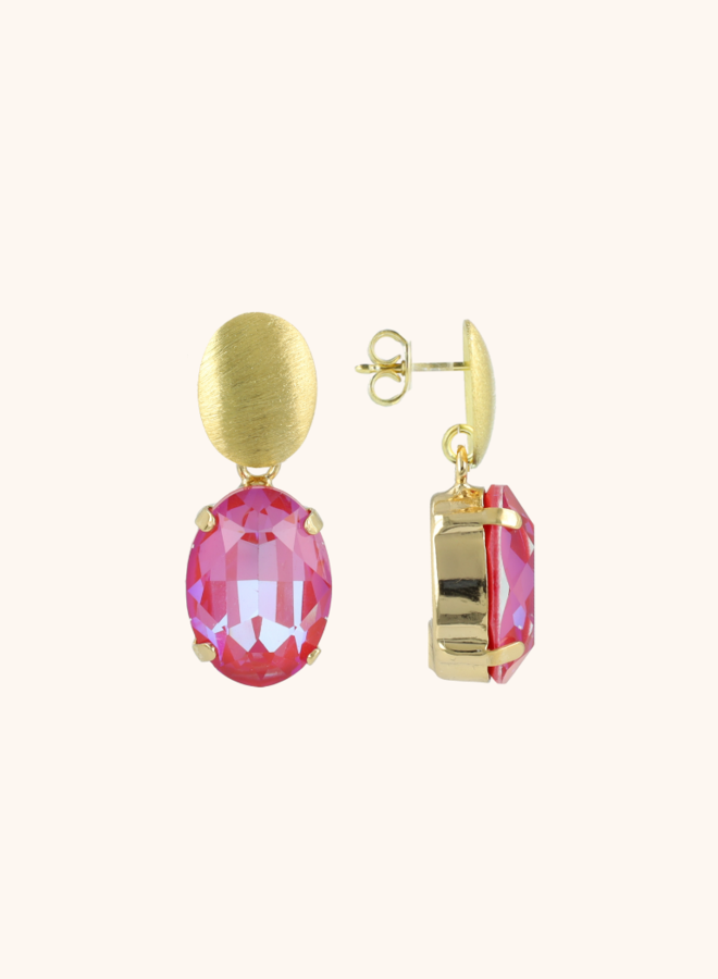 CE SW Oval Strass Pendant M - Fuchsia - Brushed Gold