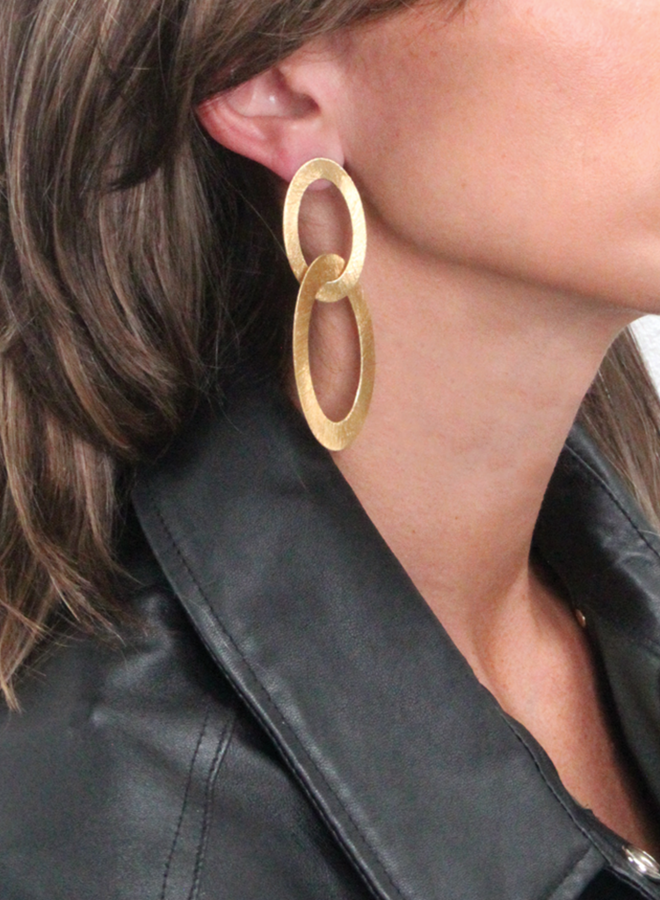 CL Earring Double Oval Charm L - Brushed Gold