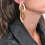 CL Earring Double Oval Charm L - Brushed Gold