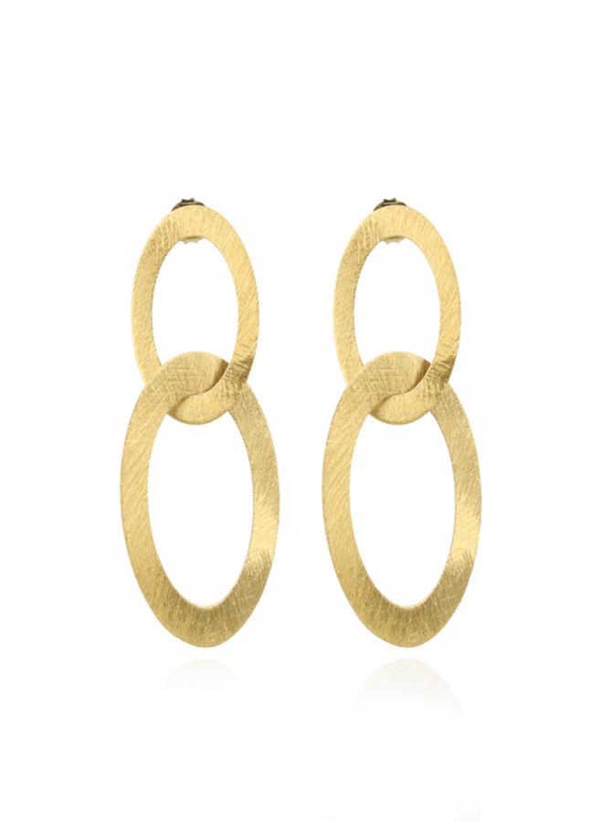 CL Earring Double Oval Charm L - Brushed Gold