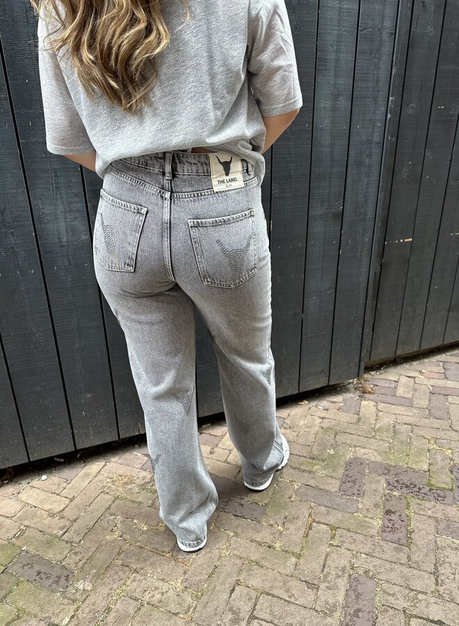 Strass bull pants - Grey Washed Denim