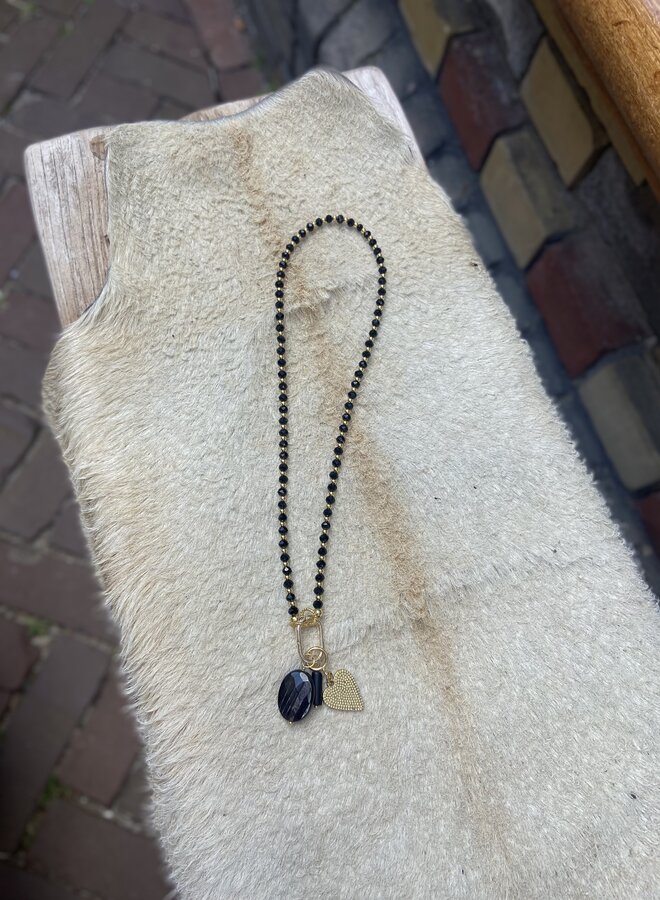 Ketting glaskralen met goud metaal