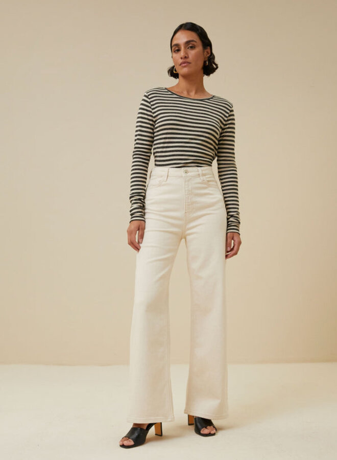 Basic ls stripe top - Chalk