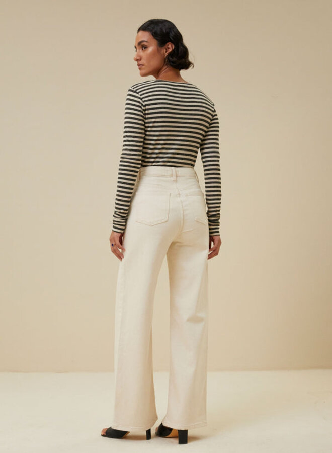 Basic ls stripe top - Chalk